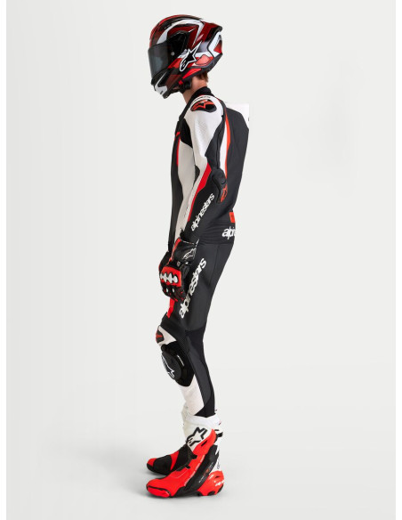 Combinaison cuir moto Alpinestars Missile V3 1 pièce - Noir Blanc Rouge fluo