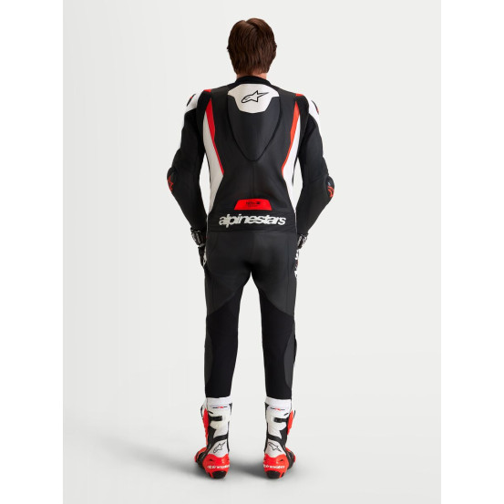 Combinaison cuir moto Alpinestars Missile V3 1 pièce - Noir Blanc Rouge fluo