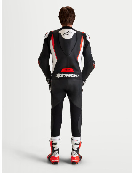 Combinaison cuir moto Alpinestars Missile V3 1 pièce - Noir Blanc Rouge fluo