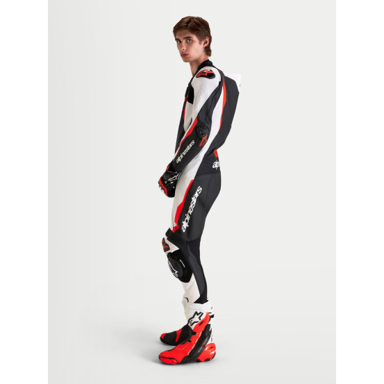 Combinaison cuir moto Alpinestars Missile V3 1 pièce - Noir Blanc Rouge fluo