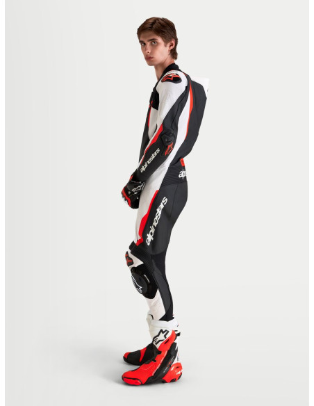 Combinaison cuir moto Alpinestars Missile V3 1 pièce - Noir Blanc Rouge fluo