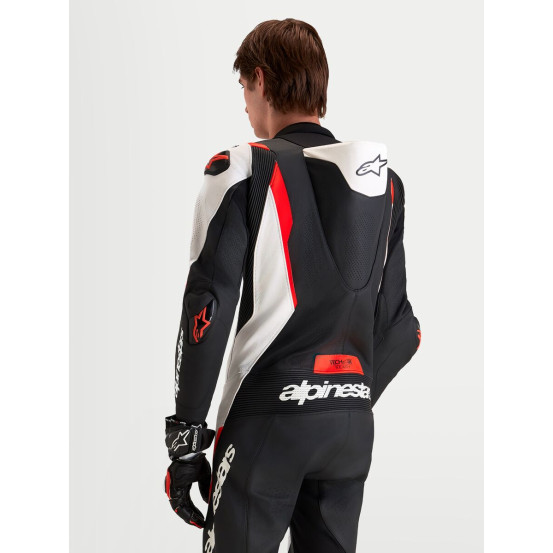 Combinaison cuir moto Alpinestars Missile V3 1 pièce - Noir Blanc Rouge fluo