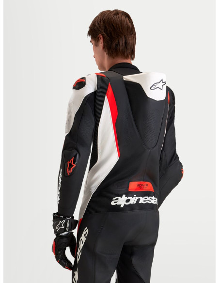 Combinaison cuir moto Alpinestars Missile V3 1 pièce - Noir Blanc Rouge fluo