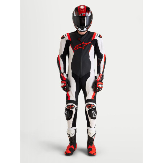 Combinaison cuir moto Alpinestars Missile V3 1 pièce - Noir Blanc Rouge fluo