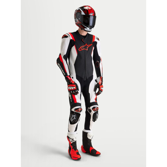 Combinaison cuir moto Alpinestars Missile V3 1 pièce - Noir Blanc Rouge fluo