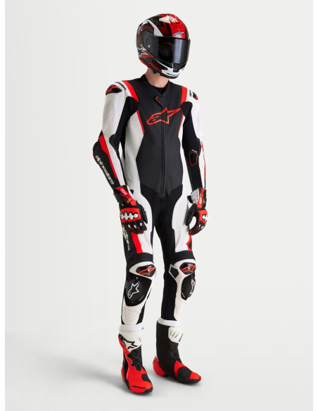 Combinaison cuir moto Alpinestars Missile V3 1 pièce - Noir Blanc Rouge fluo