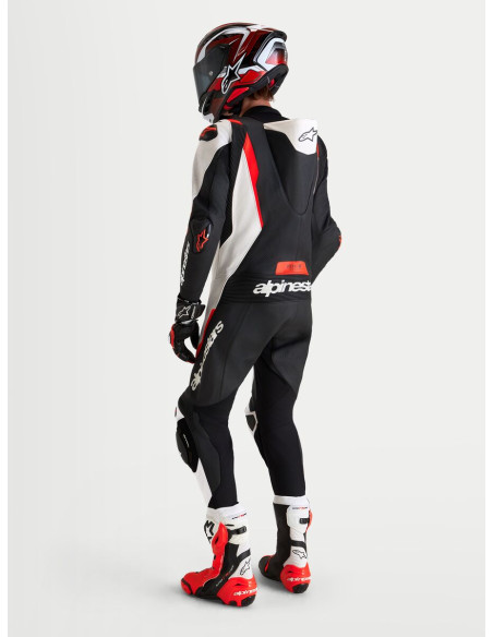 Combinaison cuir moto Alpinestars Missile V3 1 pièce - Noir Blanc Rouge fluo