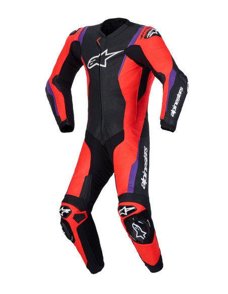 Combinaison cuir moto Alpinestars Missile V3 1 pièce - Noir Rouge fluo Violet