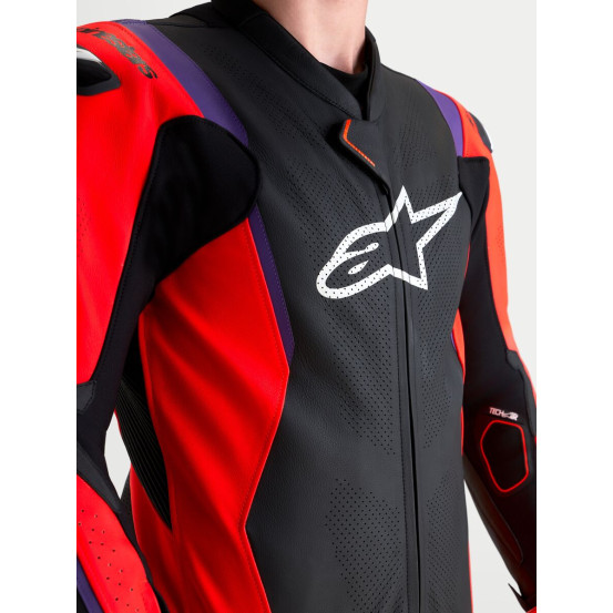 Combinaison cuir moto Alpinestars Missile V3 1 pièce - Noir Rouge fluo Violet