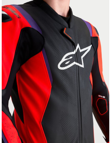 Combinaison cuir moto Alpinestars Missile V3 1 pièce - Noir Rouge fluo Violet