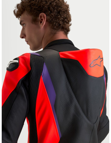 Combinaison cuir moto Alpinestars Missile V3 1 pièce - Noir Rouge fluo Violet