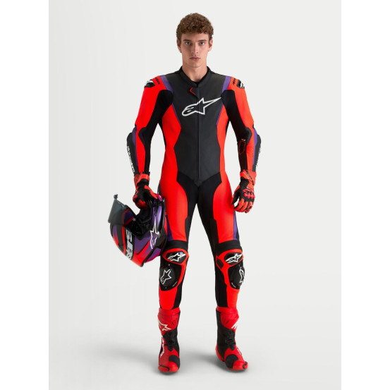 Combinaison cuir moto Alpinestars Missile V3 1 pièce - Noir Rouge fluo Violet