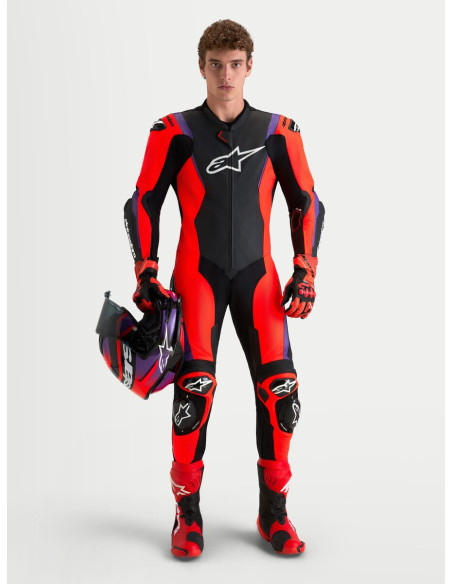 Combinaison cuir moto Alpinestars Missile V3 1 pièce - Noir Rouge fluo Violet