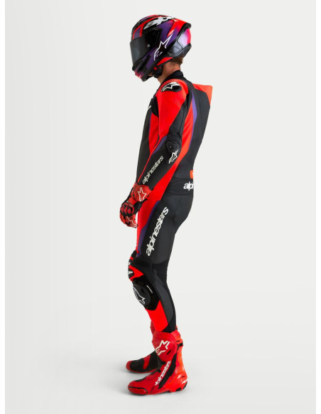 Combinaison cuir moto Alpinestars Missile V3 1 pièce - Noir Rouge fluo Violet