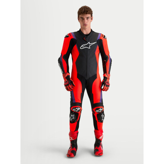 Combinaison cuir moto Alpinestars Missile V3 1 pièce - Noir Rouge fluo Violet