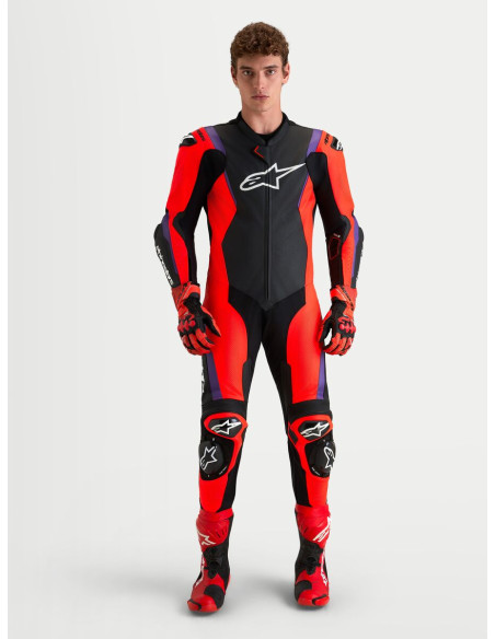 Combinaison cuir moto Alpinestars Missile V3 1 pièce - Noir Rouge fluo Violet