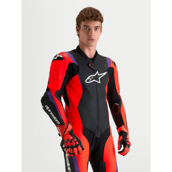 Combinaison cuir moto Alpinestars Missile V3 1 pièce - Noir Rouge fluo Violet