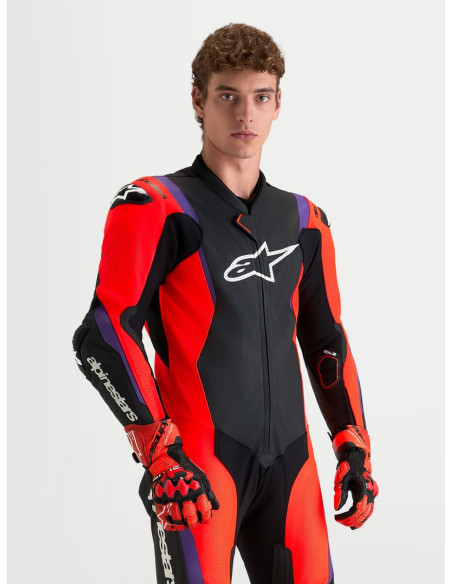 Combinaison cuir moto Alpinestars Missile V3 1 pièce - Noir Rouge fluo Violet