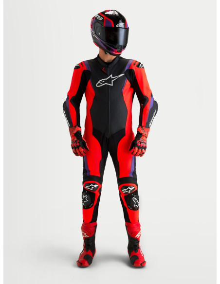 Combinaison cuir moto Alpinestars Missile V3 1 pièce - Noir Rouge fluo Violet