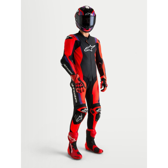 Combinaison cuir moto Alpinestars Missile V3 1 pièce - Noir Rouge fluo Violet