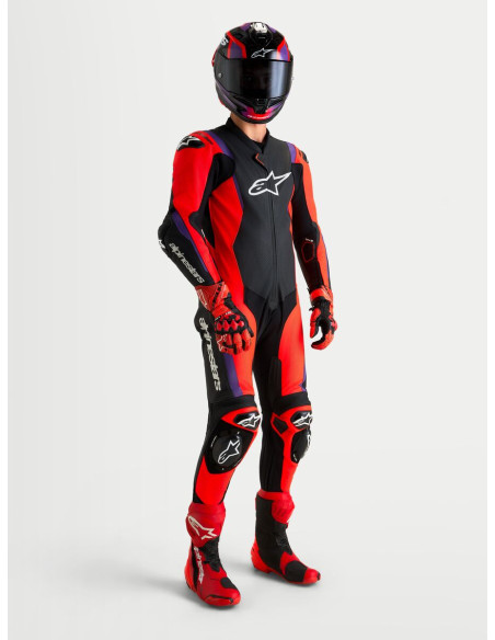 Combinaison cuir moto Alpinestars Missile V3 1 pièce - Noir Rouge fluo Violet