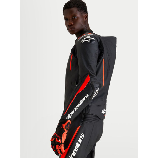 Combinaison cuir moto Alpinestars Missile V3 2 pièces - Noir Rouge fluo