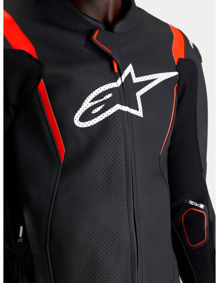 Combinaison cuir moto Alpinestars Missile V3 2 pièces - Noir Rouge fluo