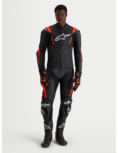 Combinaison cuir moto Alpinestars Missile V3 2 pièces - Noir Rouge fluo