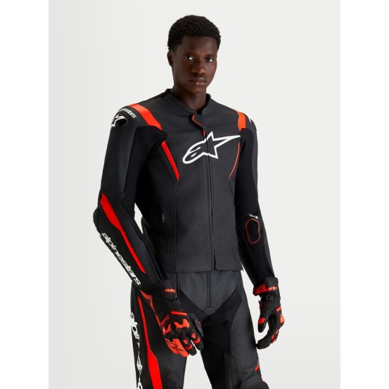 Combinaison cuir moto Alpinestars Missile V3 2 pièces - Noir Rouge fluo