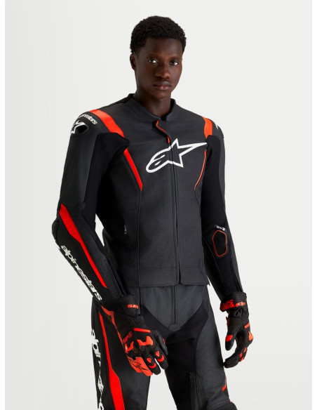 Combinaison cuir moto Alpinestars Missile V3 2 pièces - Noir Rouge fluo