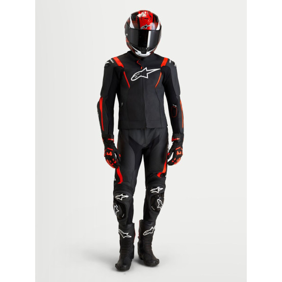Combinaison cuir moto Alpinestars Missile V3 2 pièces - Noir Rouge fluo