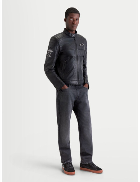 Blouson moto cuir Alpinestars Revern - Noir