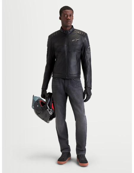Blouson moto cuir Alpinestars Revern - Noir