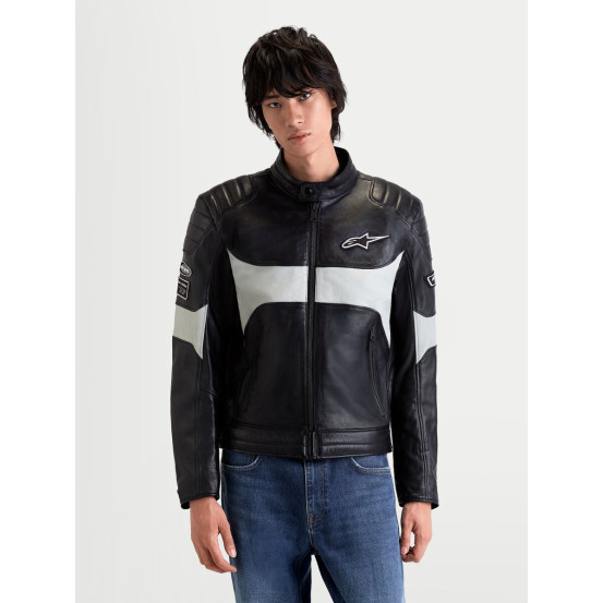 Blouson moto cuir Alpinestars Revern - Noir Gris métal