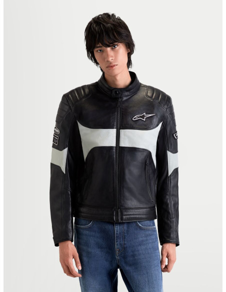 Blouson moto cuir Alpinestars Revern - Noir Gris métal
