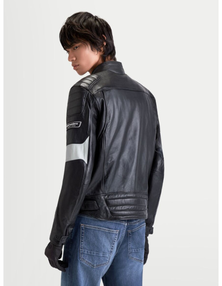 Blouson moto cuir Alpinestars Revern - Noir Gris métal