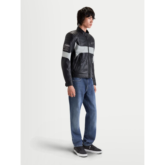 Blouson moto cuir Alpinestars Revern - Noir Gris métal