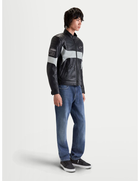 Blouson moto cuir Alpinestars Revern - Noir Gris métal