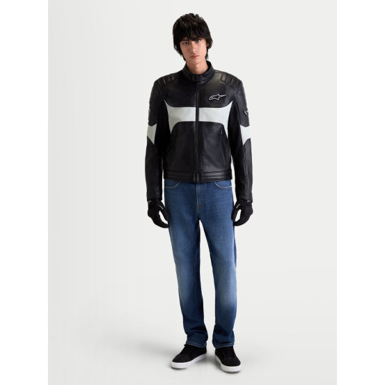 Blouson moto cuir Alpinestars Revern - Noir Gris métal