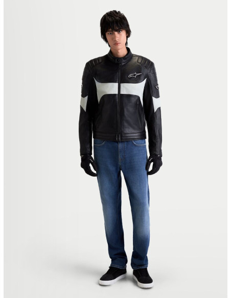 Blouson moto cuir Alpinestars Revern - Noir Gris métal