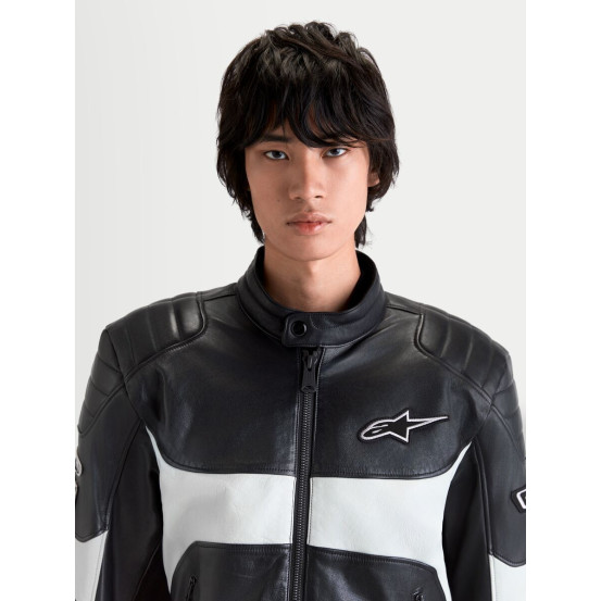 Blouson moto cuir Alpinestars Revern - Noir Gris métal