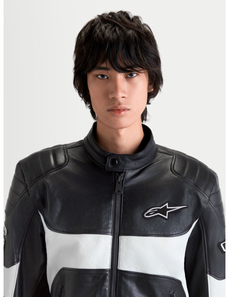 Blouson moto cuir Alpinestars Revern - Noir Gris métal