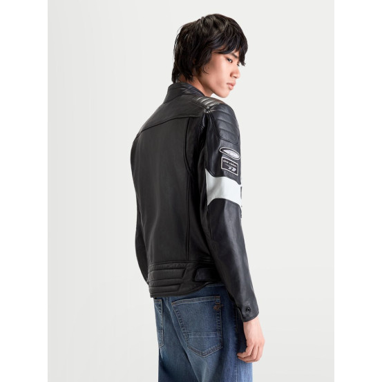 Blouson moto cuir Alpinestars Revern - Noir Gris métal