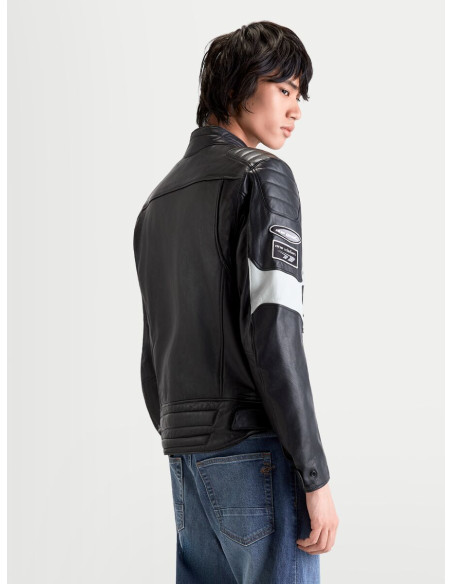 Blouson moto cuir Alpinestars Revern - Noir Gris métal