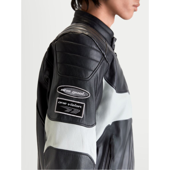 Blouson moto cuir Alpinestars Revern - Noir Gris métal