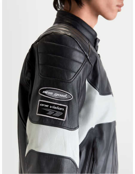 Blouson moto cuir Alpinestars Revern - Noir Gris métal