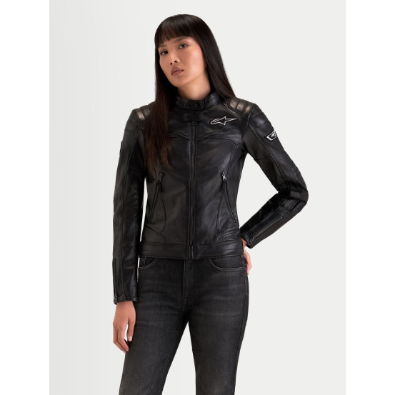 Blouson moto cuir femme Alpinestars Revea - Noir