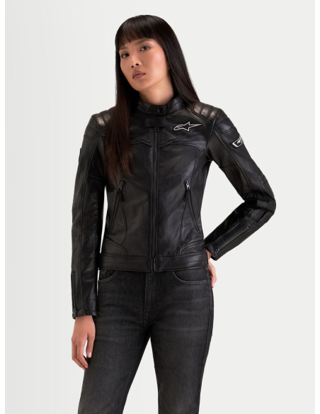 Blouson moto cuir femme Alpinestars Revea - Noir