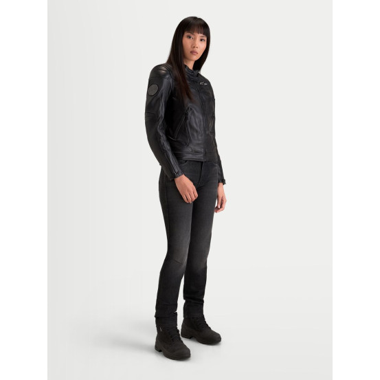 Blouson moto cuir femme Alpinestars Revea - Noir