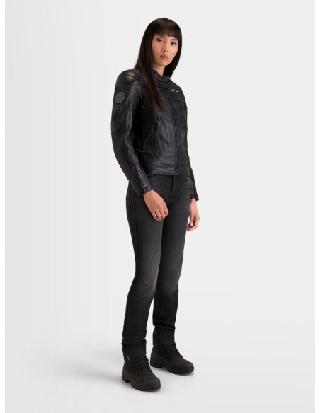 Blouson moto cuir femme Alpinestars Revea - Noir